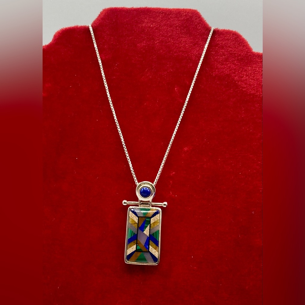 Whitney Kelly Sterling Silver Inlay Gemstone Pendant Necklace